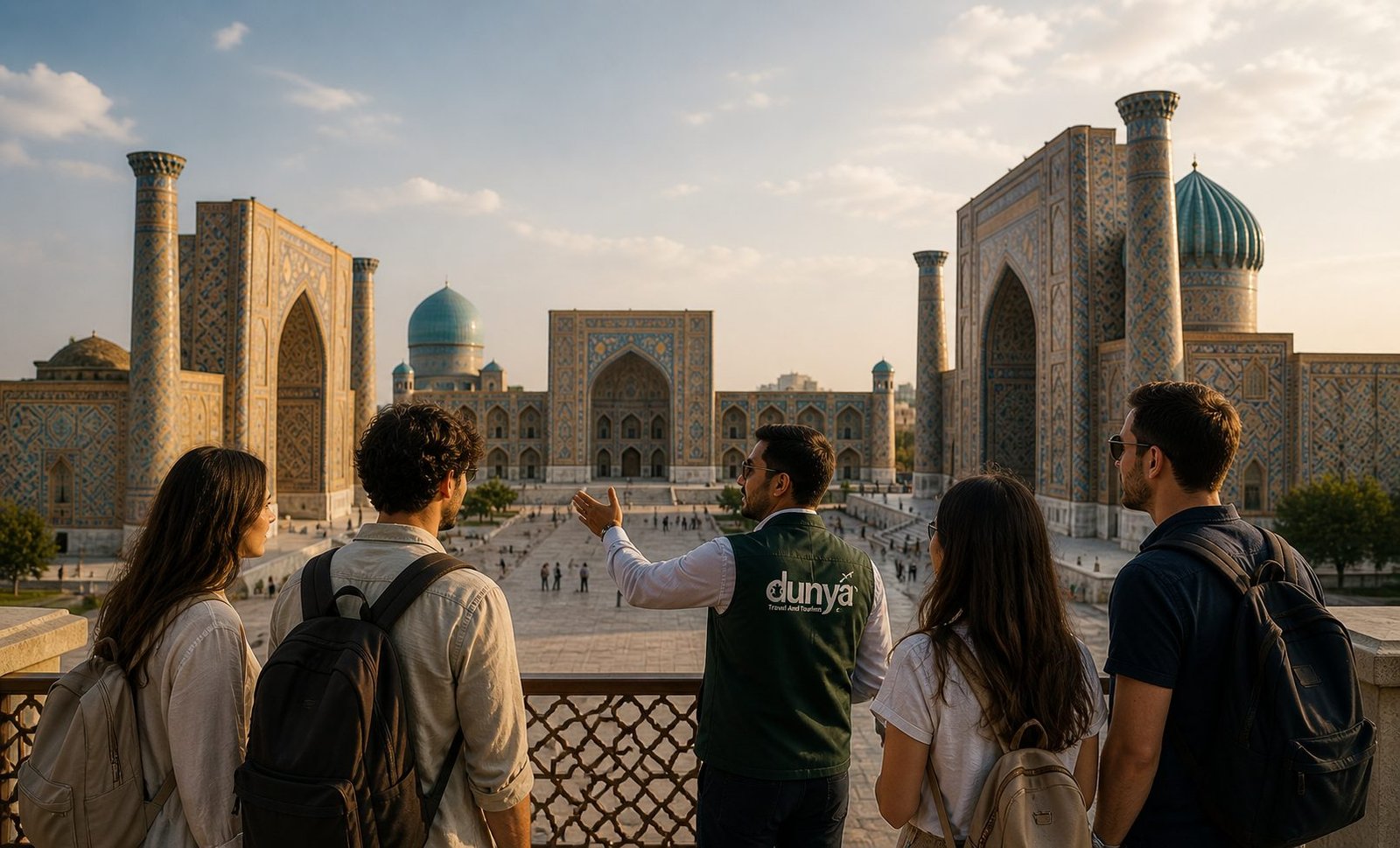 Travelers experiencing Registan Square in Samarkand — Uzbekistan tour